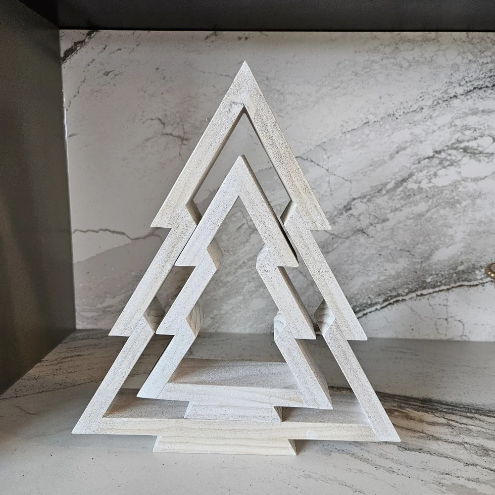 White Nested Wood Christmas Trees Handcrafted Holiday Decor - Picture 2 of 5